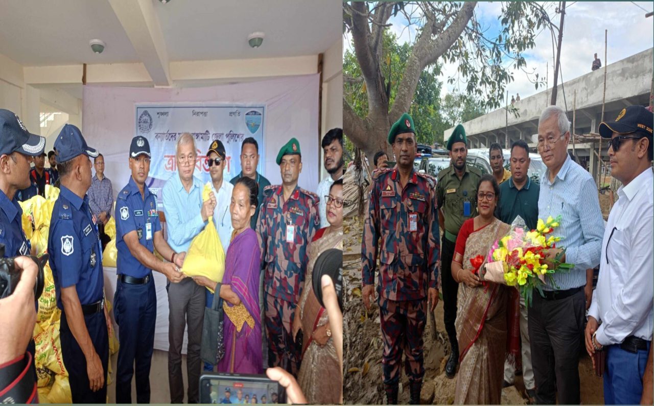 বাঘাইছড়িতে বানভাসিদের পাশে পার্বত্য বিষয়ক উপদেষ্টা। সুজন কুমার তঞ্চঙ্গ্যা।