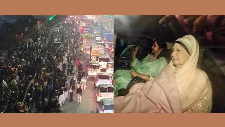 বিমানবন্দরের উদ্দেশ্যে খালেদা জিয়া, পথে পথে নেতাকর্মীদের ঢল